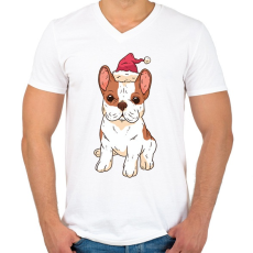PRINTFASHION Bulldog karácsony - Férfi V-nyakú póló - Fehér