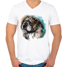 PRINTFASHION bulldog watercolor - Férfi V-nyakú póló - Fehér