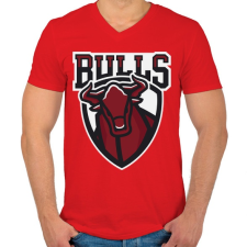 PRINTFASHION Bulls - Férfi V-nyakú póló - Piros férfi póló