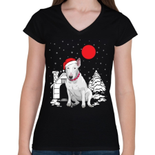 PRINTFASHION Bullterrier karácsony - Női V-nyakú póló - Fekete női póló