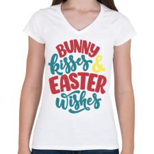 PRINTFASHION Bunny kisses & Easter wishes - Női V-nyakú póló - Fehér női póló