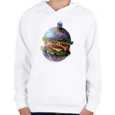 PRINTFASHION Burger bolygó - Gyerek kapucnis pulóver - Fehér gyerek pulóver, kardigán