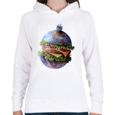 PRINTFASHION Burger bolygó - Női kapucnis pulóver - Fehér női pulóver, kardigán