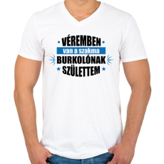 PRINTFASHION Burkolónak születtem - Férfi V-nyakú póló - Fehér