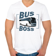 PRINTFASHION Bus Boss - Férfi V-nyakú póló - Fehér férfi póló
