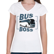 PRINTFASHION Bus Boss - Női V-nyakú póló - Fehér női póló