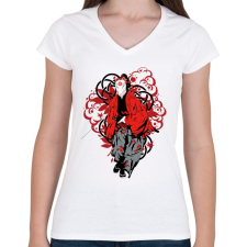 PRINTFASHION Bushido szamuráj - Női V-nyakú póló - Fehér női póló