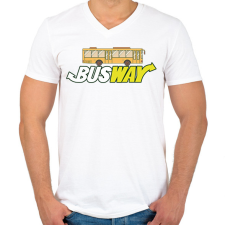 PRINTFASHION Busway - Férfi V-nyakú póló - Fehér férfi póló