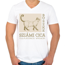 PRINTFASHION Büszke cica tulajdonos - Sziámi - Férfi V-nyakú póló - Fehér férfi póló