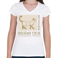 PRINTFASHION Büszke cica tulajdonos - Sziámi - Női V-nyakú póló - Fehér női póló