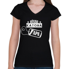 PRINTFASHION Büszke katona apa - Női V-nyakú póló - Fekete