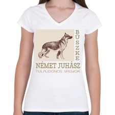PRINTFASHION Büszke tulajdonos - Német juhász - Női V-nyakú póló - Fehér női póló