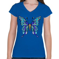 PRINTFASHION Butterflies - Női V-nyakú póló - Királykék