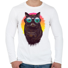 PRINTFASHION Búvár macska - Férfi hosszú ujjú póló - Fehér férfi póló