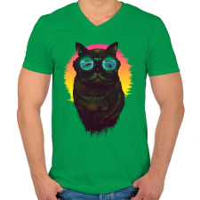 PRINTFASHION Búvár macska - Férfi V-nyakú póló - Zöld férfi póló