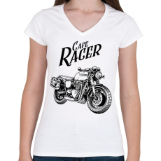 PRINTFASHION cafe racer - Női V-nyakú póló - Fehér