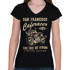 PRINTFASHION cafe racer - Női V-nyakú póló - Fekete