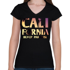PRINTFASHION California BEACH Paradise - Női V-nyakú póló - Fekete női póló