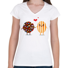 PRINTFASHION Candy Crush - Női V-nyakú póló - Fehér