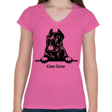 PRINTFASHION Cane Corso - Női V-nyakú póló - Rózsaszín