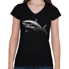 PRINTFASHION Cápa portre - Női V-nyakú póló - Fekete női póló