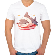 PRINTFASHION Cápa sushi - Férfi V-nyakú póló - Fehér