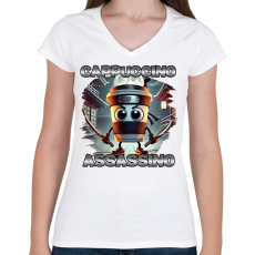 PRINTFASHION Cappuccino Assassino - Női V-nyakú póló - Fehér