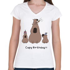 PRINTFASHION Capy birthday - Női V-nyakú póló - Fehér női póló