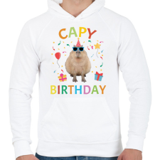 PRINTFASHION Capy Birthday party - Férfi kapucnis pulóver - Fehér férfi pulóver, kardigán