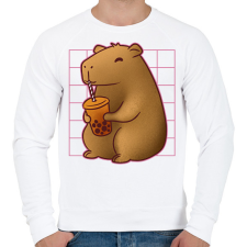 PRINTFASHION Capybara bubis teával - Férfi pulóver - Fehér férfi pulóver, kardigán