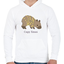 PRINTFASHION capybara család - karácsonyi fény - Férfi kapucnis pulóver - Fehér férfi pulóver, kardigán
