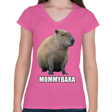 PRINTFASHION Capybara család - Mommybara - Női V-nyakú póló - Rózsaszín női póló