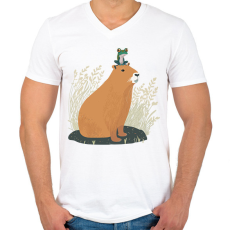 PRINTFASHION Capybara és béka - Férfi V-nyakú póló - Fehér