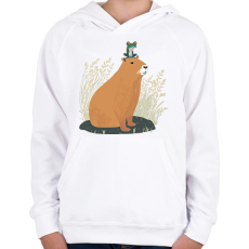 PRINTFASHION Capybara és béka - Gyerek kapucnis pulóver - Fehér