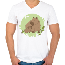 PRINTFASHION Capybara és kicsinye - Férfi V-nyakú póló - Fehér férfi póló