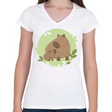 PRINTFASHION Capybara és kicsinye - Női V-nyakú póló - Fehér