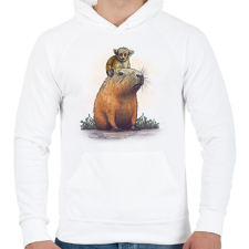 PRINTFASHION Capybara és majom - Férfi kapucnis pulóver - Fehér férfi pulóver, kardigán