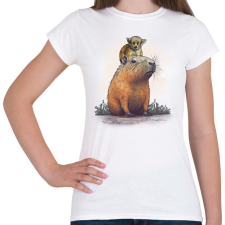 PRINTFASHION Capybara és majom - Női póló - Fehér női póló