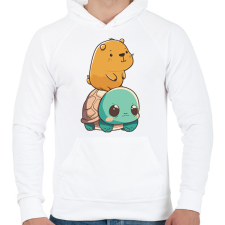 PRINTFASHION Capybara és teknős - Férfi kapucnis pulóver - Fehér férfi pulóver, kardigán