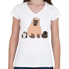 PRINTFASHION Capybara és tengerimalacok - Női V-nyakú póló - Fehér