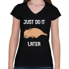 PRINTFASHION Capybara - just do it later - Női V-nyakú póló - Fekete