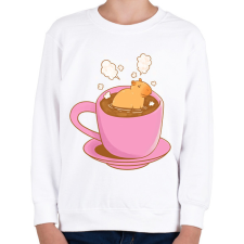 PRINTFASHION Capybara kávéban - Gyerek pulóver - Fehér gyerek pulóver, kardigán