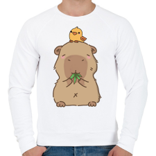 PRINTFASHION Capybara kismadárral - Férfi pulóver - Fehér férfi pulóver, kardigán