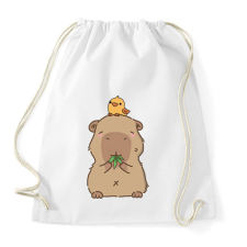 PRINTFASHION Capybara kismadárral - Sportzsák, Tornazsák - Fehér tornazsák