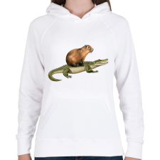 PRINTFASHION Capybara krokodil háton - Női kapucnis pulóver - Fehér női pulóver, kardigán