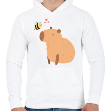 PRINTFASHION Capybara méhecskével - Férfi kapucnis pulóver - Fehér férfi pulóver, kardigán