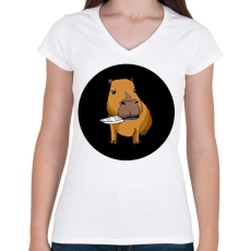 PRINTFASHION Capybara - Női V-nyakú póló - Fehér