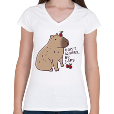 PRINTFASHION Capybara - Női V-nyakú póló - Fehér női póló