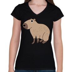 PRINTFASHION Capybara  - Női V-nyakú póló - Fekete