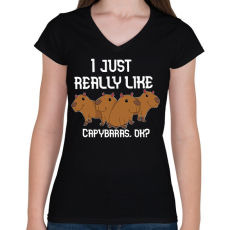 PRINTFASHION Capybara - Női V-nyakú póló - Fekete